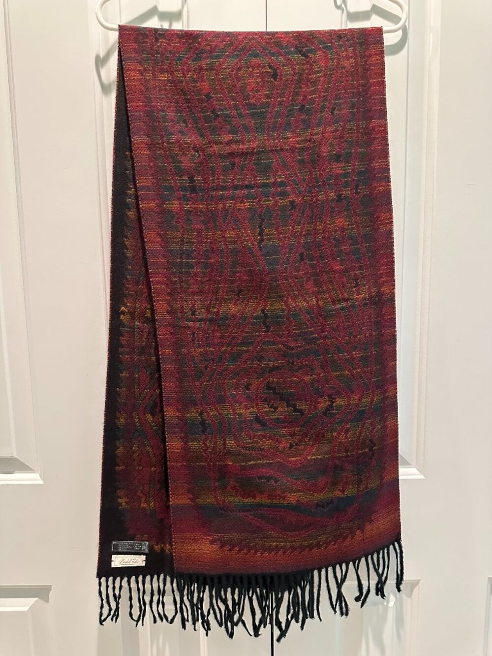 Vtg Marshall Field's West Germany Winter Scarf Burgundy Rust Geometric Chilly